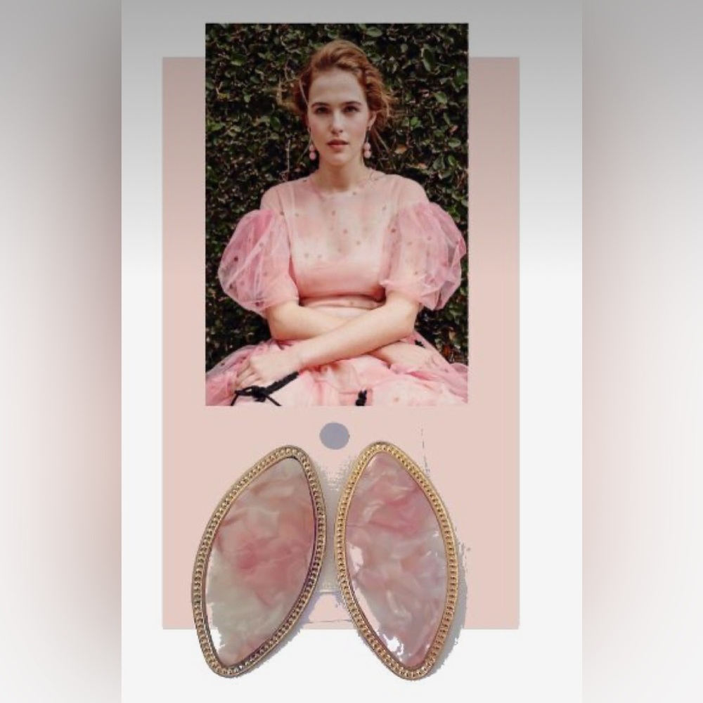 Almond Shaped Pink Marble Statement Earrings - image 5